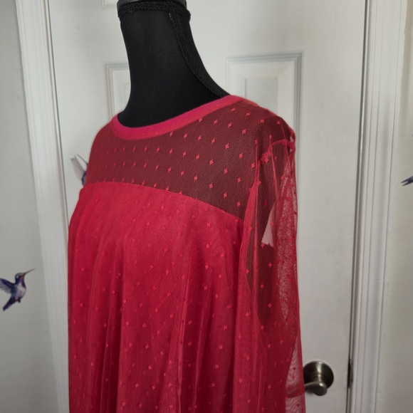 Lane Bryant Red Swiss Dot Mesh Bell Sleeve Tunic – Romantic Plus Size 18/20 - Picture 4 of 9